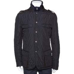Pre Owned Etro Grey Houndstooth Diamond Quilted Leather Trim Jacket XL