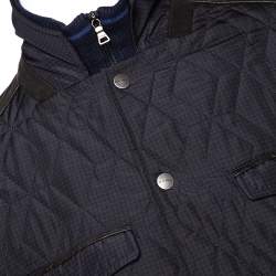 Pre Owned Etro Grey Houndstooth Diamond Quilted Leather Trim Jacket XL