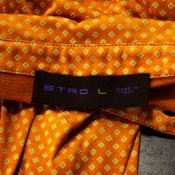 Pre Owned Etro Amber Orange Geometric Printed Cotton Polo T-Shirt L