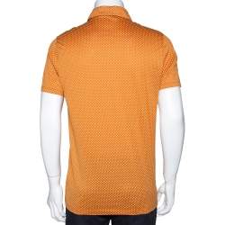Pre Owned Etro Amber Orange Geometric Printed Cotton Polo T-Shirt L