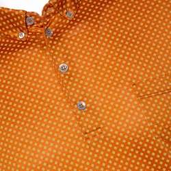 Pre Owned Etro Amber Orange Geometric Printed Cotton Polo T-Shirt L
