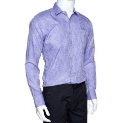 Pre Owned Etro Lilac Paisley Jacquard Cotton Pintucked Long Sleeve Shirt S