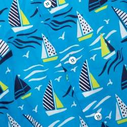مملوكة مسبقًا Etro Blue Cotton Sail Boat Print Button Front Shirt L 
