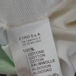 Pre Owned Etro Light Green Striped Fish Print Cotton Polo T-Shirt S
