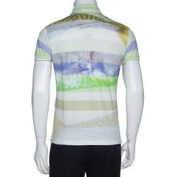 Pre Owned Etro Light Green Striped Fish Print Cotton Polo T-Shirt S