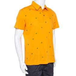 Pre Owned Etro Honey Orange Leaf Embroidered Cotton Polo T-Shirt XL