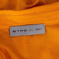 Pre Owned Etro Honey Orange Leaf Embroidered Cotton Polo T-Shirt XL