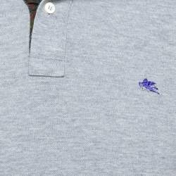 Pre Owned Etro Grey Cotton Logo Embroidered Polo T-Shirt S