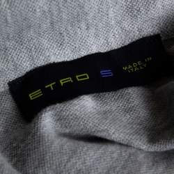 Pre Owned Etro Grey Cotton Logo Embroidered Polo T-Shirt S
