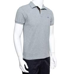 Pre Owned Etro Grey Cotton Logo Embroidered Polo T-Shirt S