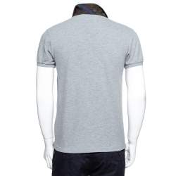 Pre Owned Etro Grey Cotton Logo Embroidered Polo T-Shirt S
