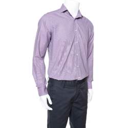 Pre Owned Etro Purple Houndstooth Pattern Cotton Long Sleeve Shirt M
