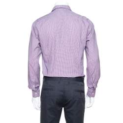 Pre Owned Etro Purple Houndstooth Pattern Cotton Long Sleeve Shirt M