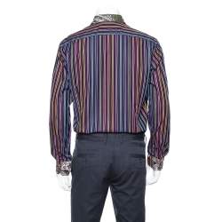 مملوكة مسبقًا Etro Purple Striped Cotton Printed Collar Long Sleeve Shirt XL