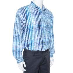 Etro Blue Basket Weave Pattern Cotton Button Front Shirt 4XL
