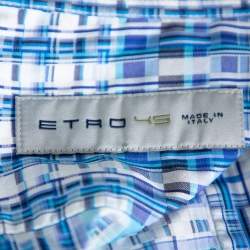 Etro Blue Basket Weave Pattern Cotton Button Front Shirt 4XL