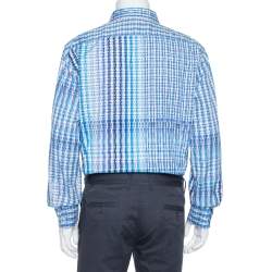 Etro Blue Basket Weave Pattern Cotton Button Front Shirt 4XL