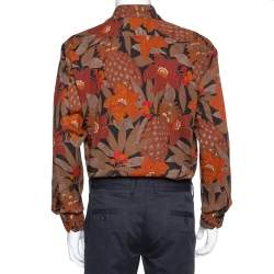 Etro Brown Cotton Abstract Floral Print Button Front Shirt XL 