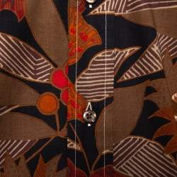 Etro Brown Cotton Abstract Floral Print Button Front Shirt XL 