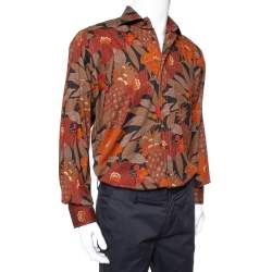Etro Brown Cotton Abstract Floral Print Button Front Shirt XL 