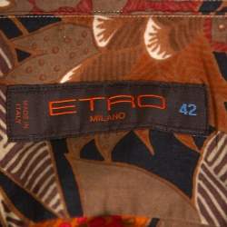 Etro Brown Cotton Abstract Floral Print Button Front Shirt XL 