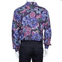 Pre Owned قميص إيترو أزرار أمامية كتان مطبوع مورد أزرق مقاس كبير جداً جداً (اكس اكس لارج)