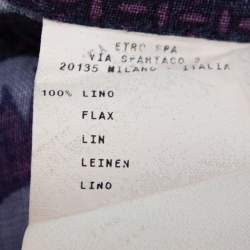 Pre Owned قميص إيترو أزرار أمامية كتان مطبوع مورد أزرق مقاس كبير جداً جداً (اكس اكس لارج)