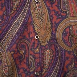 Pre Owned Etro Purple Paisley Printed Cotton Button Front Shirt XXL 
