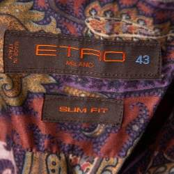 Pre Owned Etro Purple Paisley Printed Cotton Button Front Shirt XXL 