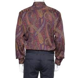 Pre Owned Etro Purple Paisley Printed Cotton Button Front Shirt XXL 