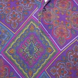 Pre Owned Etro Purple Paisley Print Cotton Contrast Collar Polo Shirt XL