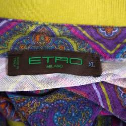 Pre Owned Etro Purple Paisley Print Cotton Contrast Collar Polo Shirt XL