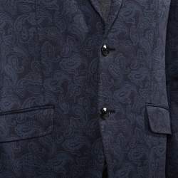 Pre Owned Etro Navy Blue Paisley Jacquard Knit Button Front Blazer L