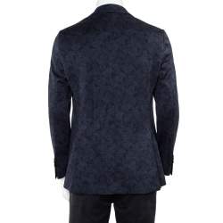 Pre Owned Etro Navy Blue Paisley Jacquard Knit Button Front Blazer L