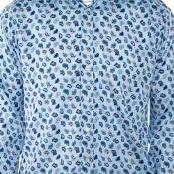 Pre Owned Etro Blue Paisley Printed Cotton Button Front Shirt L