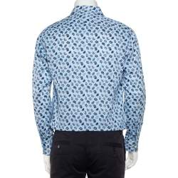 Pre Owned Etro Blue Paisley Printed Cotton Button Front Shirt L