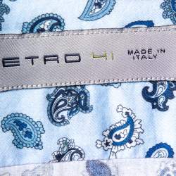 Pre Owned Etro Blue Paisley Printed Cotton Button Front Shirt L