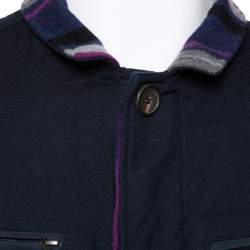 Pre Owned Etro Navy Blue Cotton & Striped Wool Lined Zip Front Jacket M