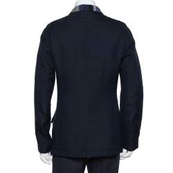 Pre Owned Etro Navy Blue Cotton & Striped Wool Lined Zip Front Jacket M