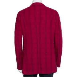 Pre Owned Etro Magenta Plaided Linen & Cashmere Button Front Blazer XXL