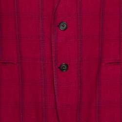 Pre Owned Etro Magenta Plaided Linen & Cashmere Button Front Blazer XXL