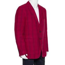 Pre Owned Etro Magenta Plaided Linen & Cashmere Button Front Blazer XXL