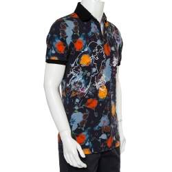 Pre Owned Etro Navy Blue Abstract Print Cotton Pique Polo T-Shirt M