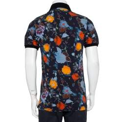 Pre Owned Etro Navy Blue Abstract Print Cotton Pique Polo T-Shirt M