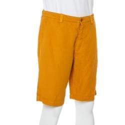 Pre Owned Etro Mustard Yellow Linen & Cotton Bermuda Shorts L