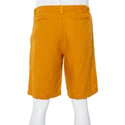 Pre Owned Etro Mustard Yellow Linen & Cotton Bermuda Shorts L