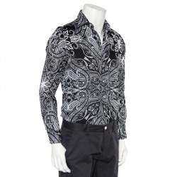 Pre Owned Etro Monochrome Paisley Printed Cotton Button Front Shirt S