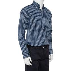 Pre Owned Etro Blue Striped Cotton Button Front Shirt S 