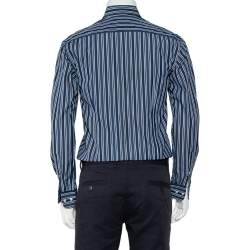 Pre Owned Etro Blue Striped Cotton Button Front Shirt S 