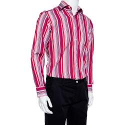Pre Owned Etro Pink Striped Cotton Button Front Shirt M